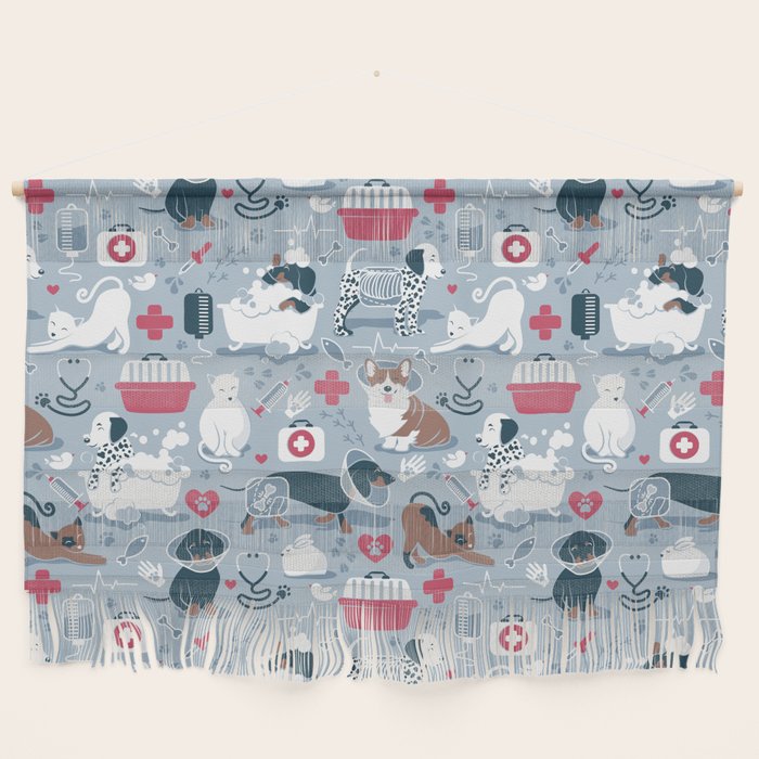 Veterinary medicine, happy and healthy friends // pastel blue background Wall Hanging Gallery Image 1
