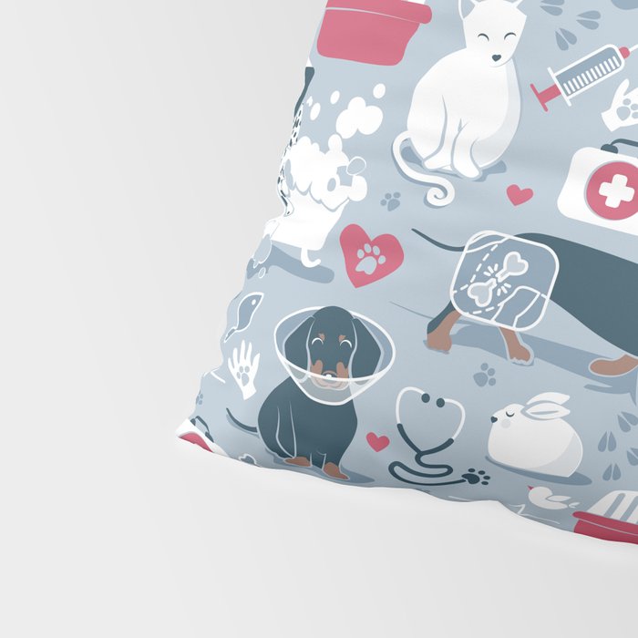 Veterinary medicine, happy and healthy friends // pastel blue background Pillow Sham Gallery Image 4