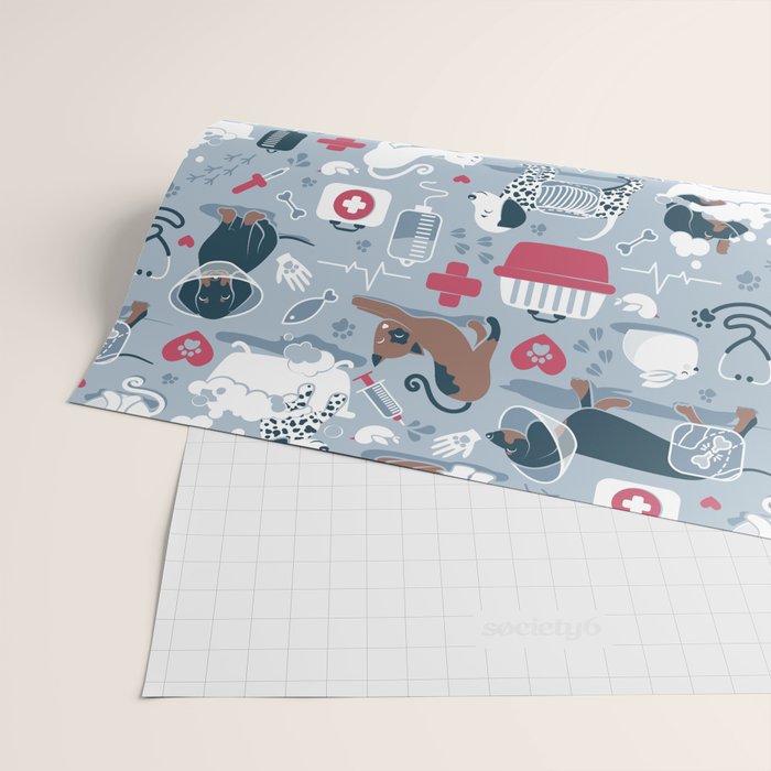 Veterinary medicine, happy and healthy friends // pastel blue background Wrapping Paper Gallery Image 2