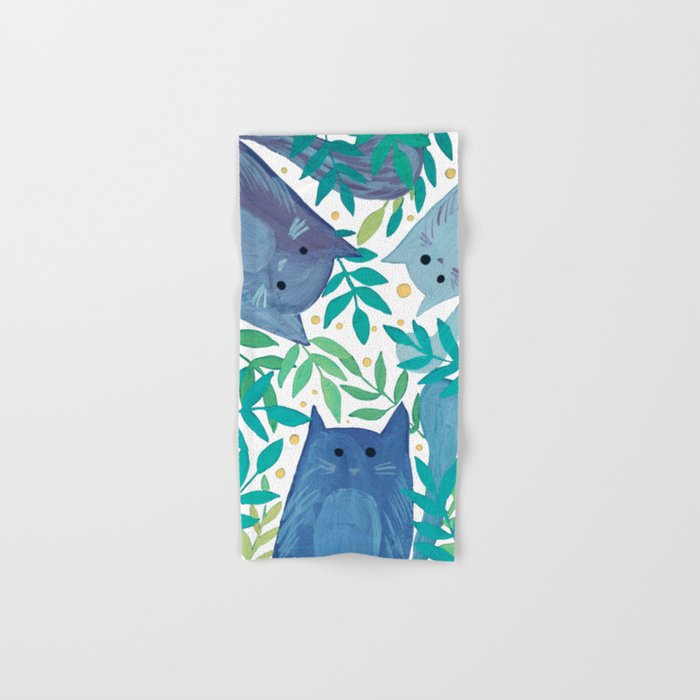 Cats and branches - blue and green Bath Towel Gallery Image 1