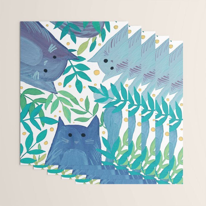 Cats and branches - blue and green Wrapping Paper Gallery Image 3