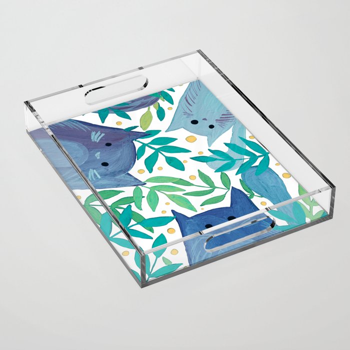 Cats and branches - blue and green Acrylic Tray Gallery Image 1