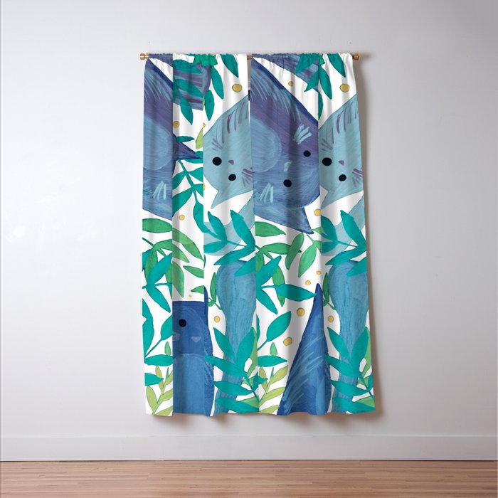 Cats and branches - blue and green Window Curtain Gallery Image 3