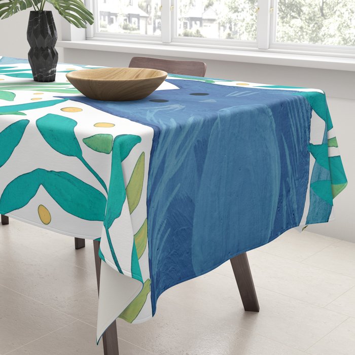 Cats and branches - blue and green Tablecloth Gallery Image 3