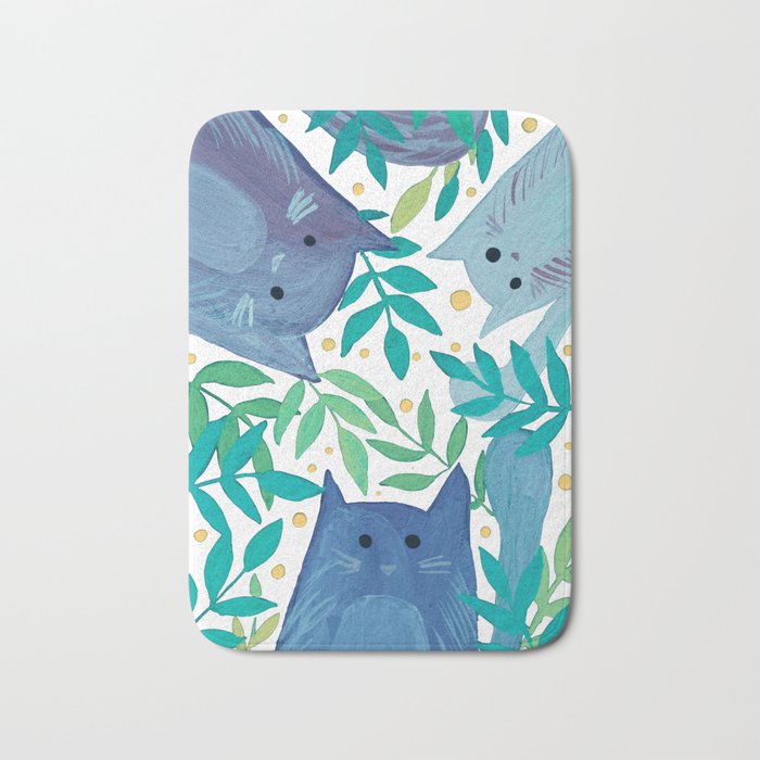 Cats and branches - blue and green Bath Mat Gallery Image 1