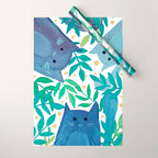 Cats and branches - blue and green Wrapping Paper Gallery Image 1