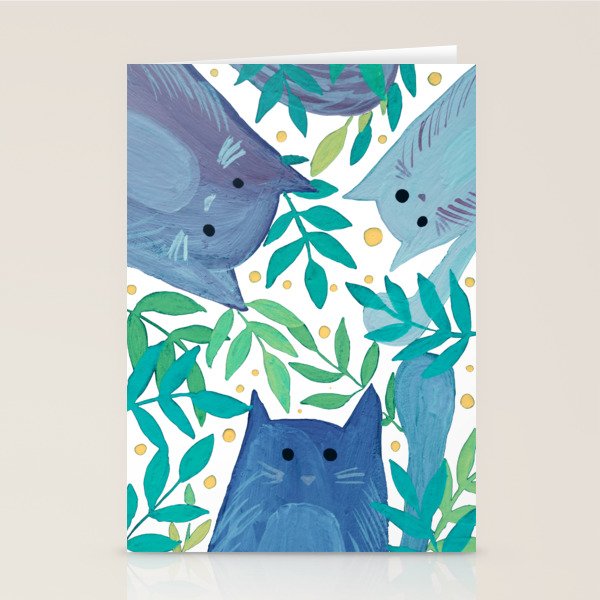Cats and branches - blue and green Stationery Card Gallery Image 2