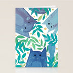 Cats and branches - blue and green Stationery Card Gallery Image 2