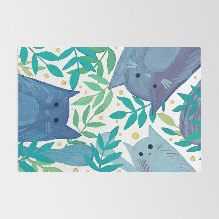 Cats and branches - blue and green Rug Gallery Image 2