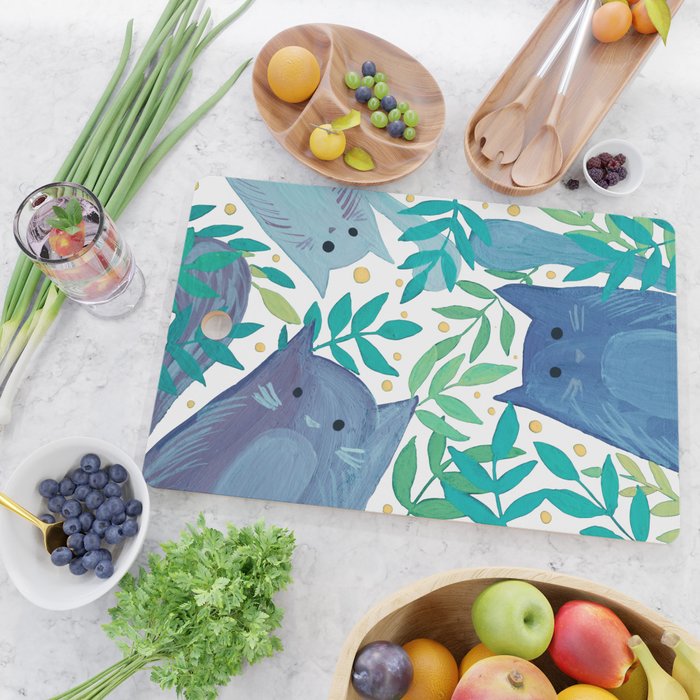 Cats and branches - blue and green Cutting Board Gallery Image 2