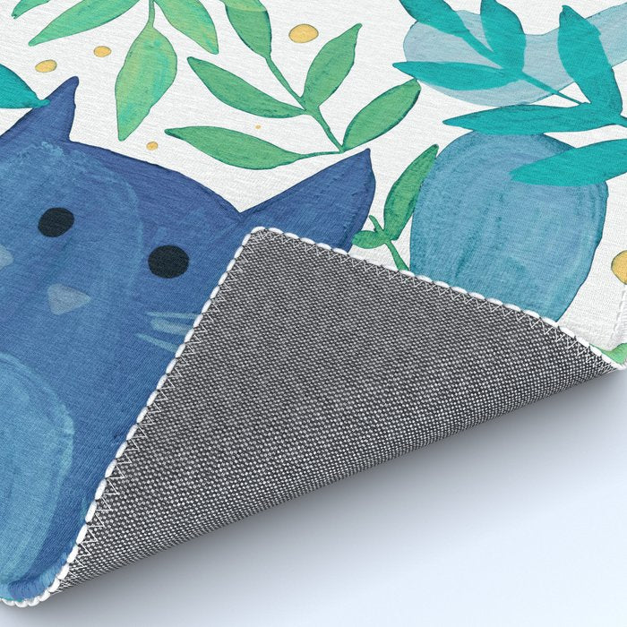 Cats and branches - blue and green Rug Gallery Image 4