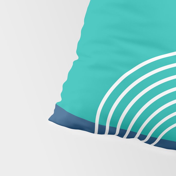 Geometric Lines in Blue Teal Yellow (Sun and Rainbow abstraction) Pillow Sham Gallery Image 4