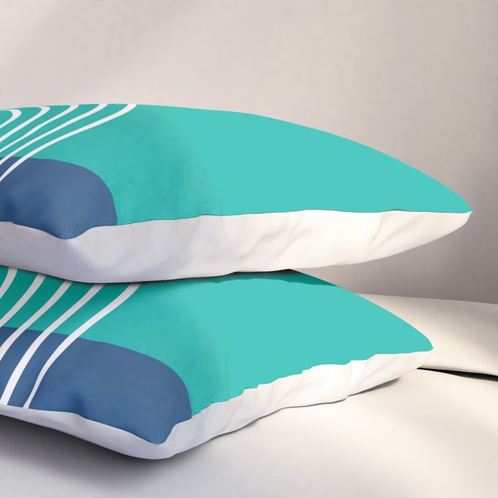Geometric Lines in Blue Teal Yellow (Sun and Rainbow abstraction) Pillow Sham Gallery Image 3