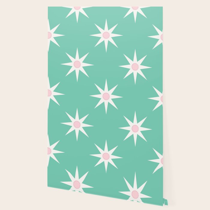Northern Winter Star Festive Grid Pink White and Mint Green Wallpaper Gallery Image 2