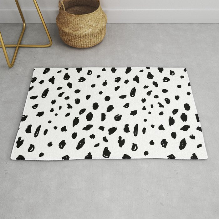 Black geometrical hand painted polka dots confetti pattern Rug Gallery Image 1