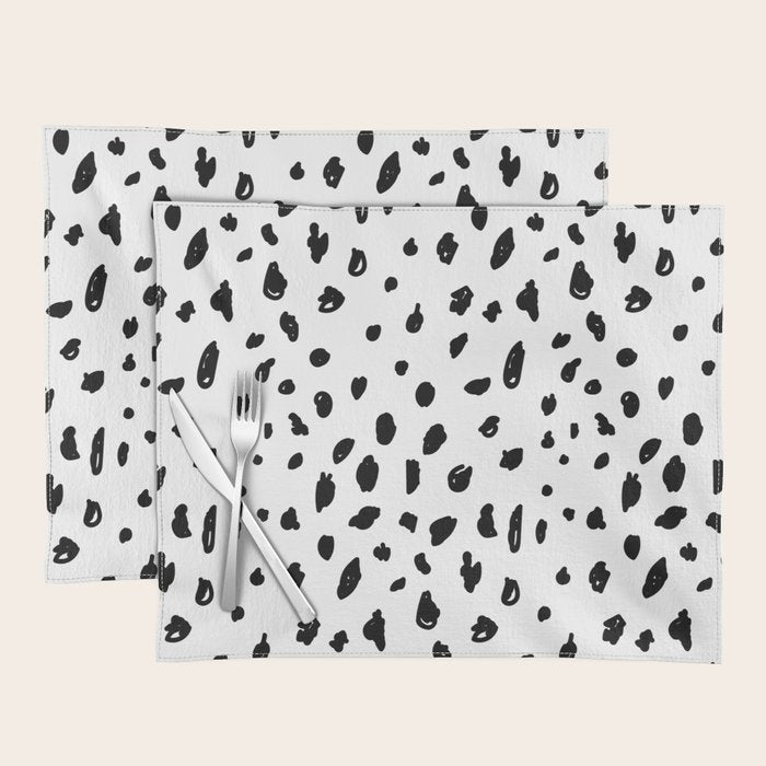 Black geometrical hand painted polka dots confetti pattern Placemat Gallery Image 1