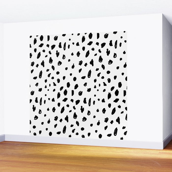 Black geometrical hand painted polka dots confetti pattern Wall Mural Gallery Image 2