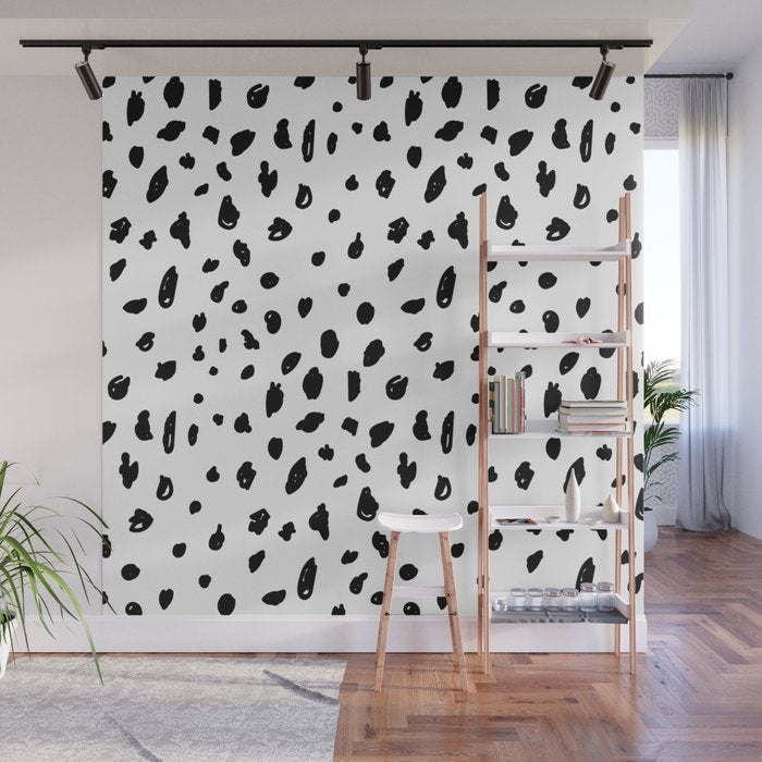 Black geometrical hand painted polka dots confetti pattern Wall Mural Gallery Image 1