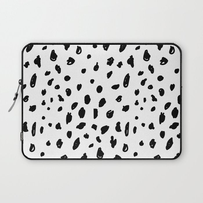 Black geometrical hand painted polka dots confetti pattern Laptop Sleeve Gallery Image 1