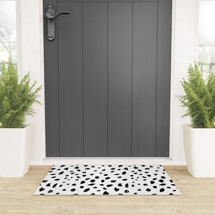 Black geometrical hand painted polka dots confetti pattern Welcome Mat Gallery Image 3
