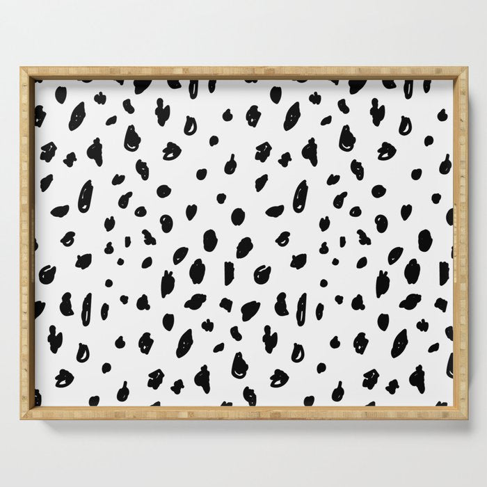 Black geometrical hand painted polka dots confetti pattern Serving Tray Gallery Image 1