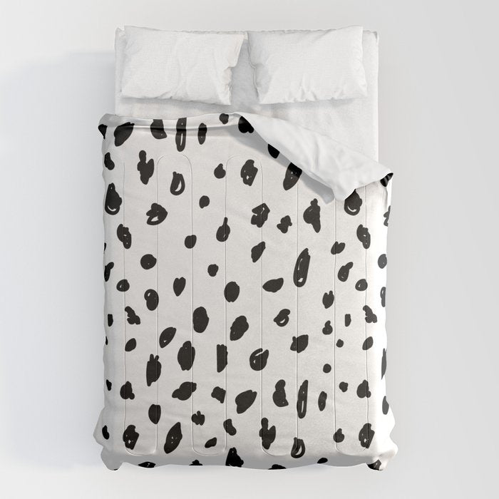 Black geometrical hand painted polka dots confetti pattern Comforter Gallery Image 6