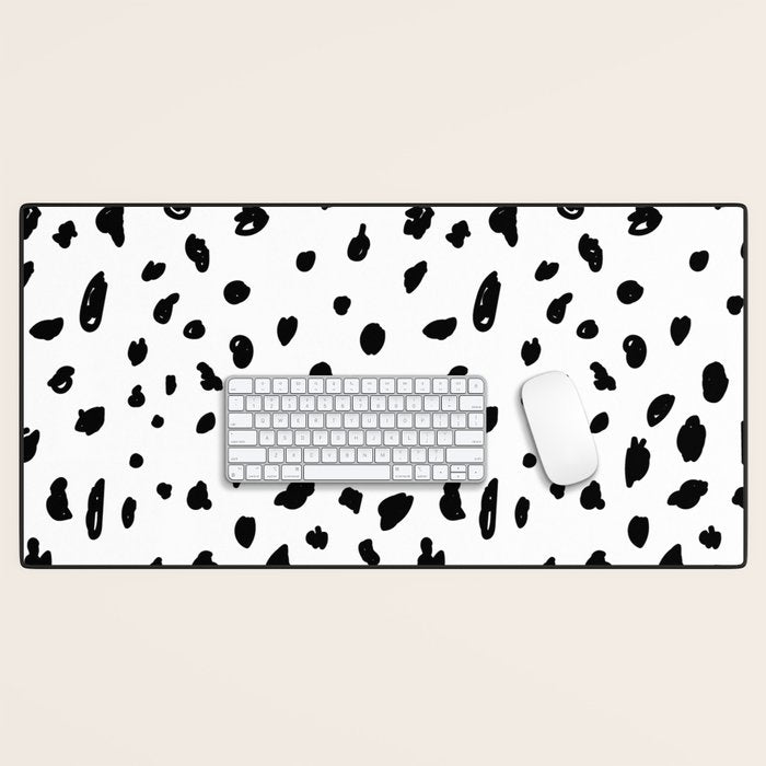 Black geometrical hand painted polka dots confetti pattern Desk Mat Gallery Image 1