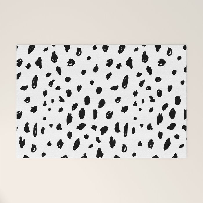 Black geometrical hand painted polka dots confetti pattern Welcome Mat Gallery Image 1