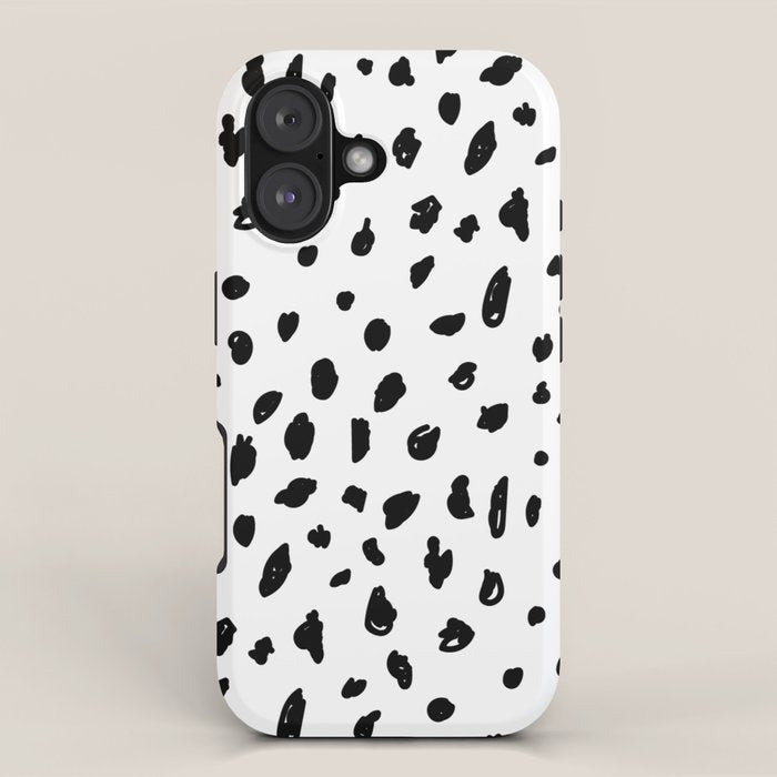 Black geometrical hand painted polka dots confetti pattern iPhone Case Gallery Image 1