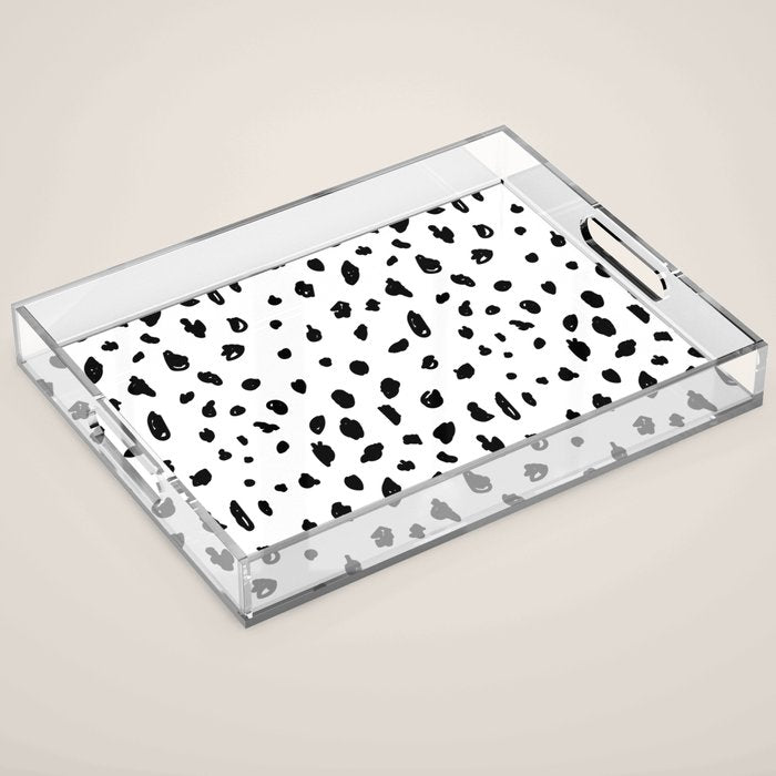 Black geometrical hand painted polka dots confetti pattern Acrylic Tray Gallery Image 1