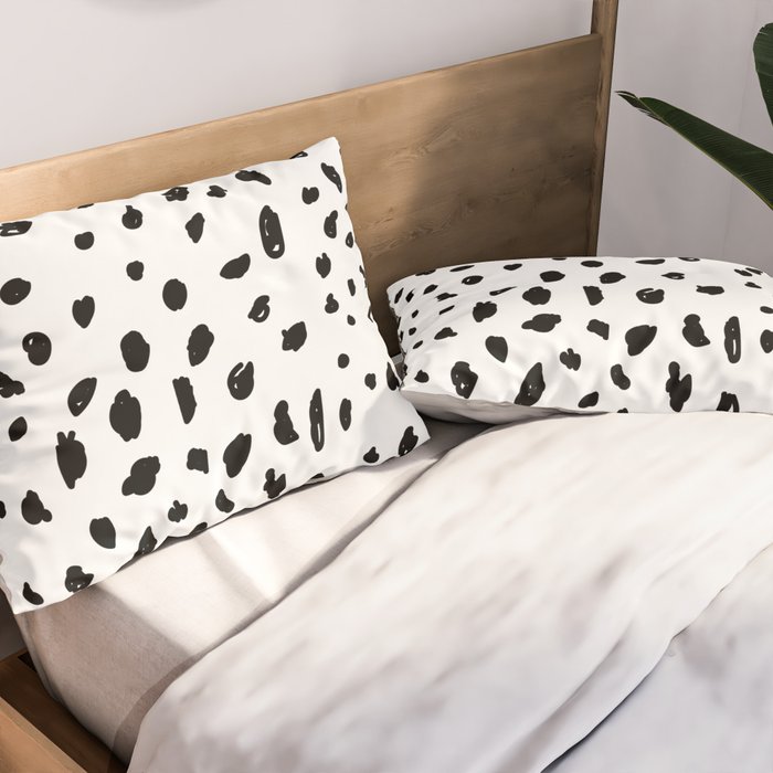 Black geometrical hand painted polka dots confetti pattern Pillow Sham Gallery Image 2