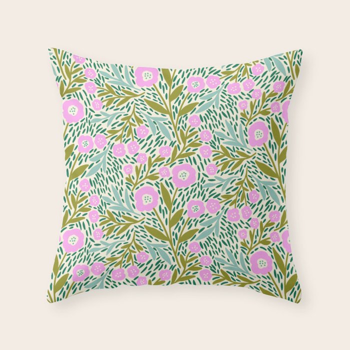 Botanical Garden - Pink and Green Throw Pillow Gallery Image 1