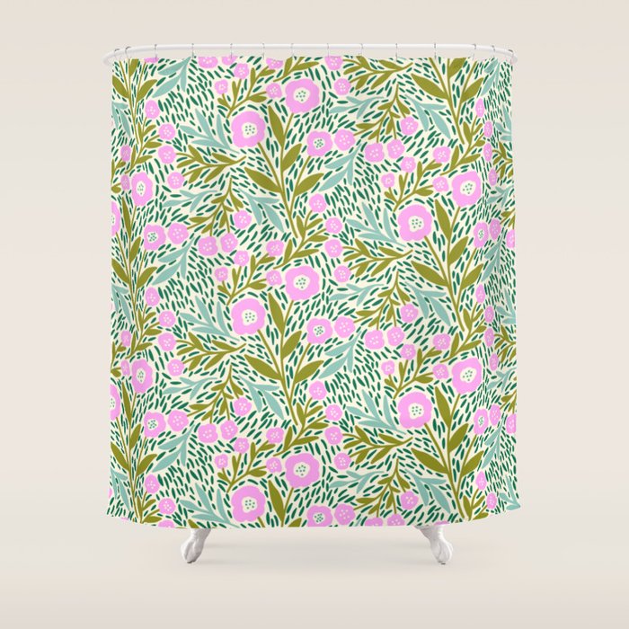 Botanical Garden - Pink and Green Shower Curtain Gallery Image 1