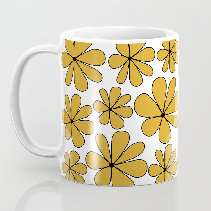 Retro Daisy Pattern II Yellow Coffee Mug Gallery Image 3