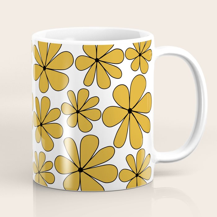 Retro Daisy Pattern II Yellow Coffee Mug Gallery Image 1