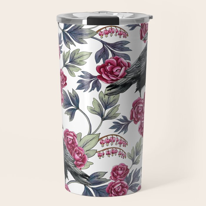 Crows, Bleeding Hearts & Roses Floral/Botanical Pattern Travel Mug Gallery Image 1