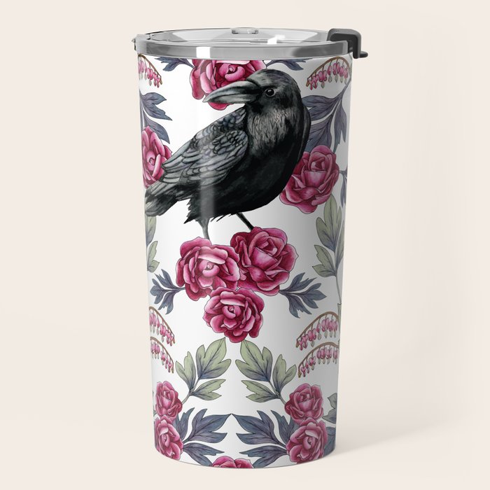 Crows, Bleeding Hearts & Roses Floral/Botanical Pattern Travel Mug Gallery Image 2
