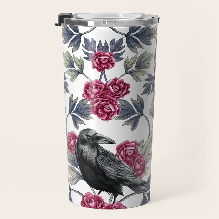 Crows, Bleeding Hearts & Roses Floral/Botanical Pattern Travel Mug Gallery Image 3