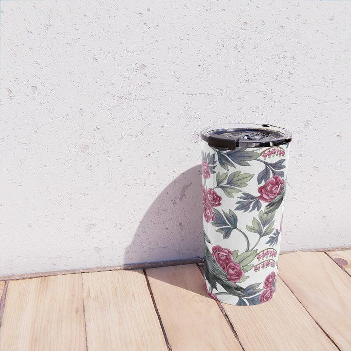 Crows, Bleeding Hearts & Roses Floral/Botanical Pattern Travel Mug Gallery Image 4