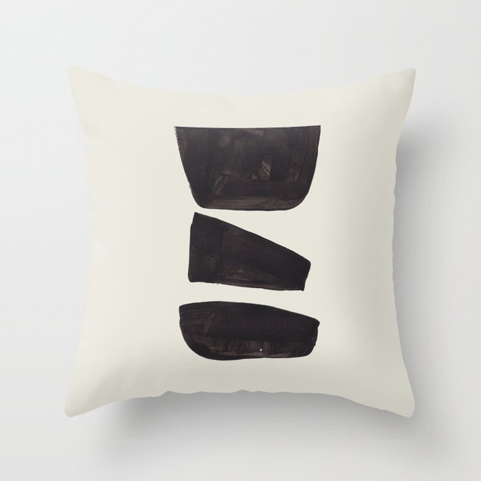 Black & White Minimalist Abstract Shapes Patterns Black Ink Painting Throw Pillow Gallery Image 1