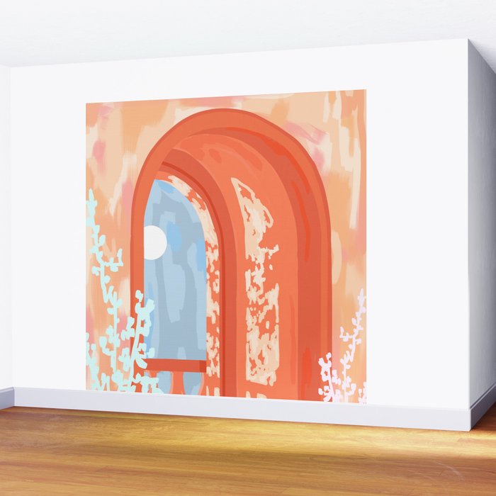 Moonlit, Summer Day Home Decor, Architecture Indoor Building Interior Design, Full Moon Bohemian Eclectic Bright, Mindful Spiritual Joy Painting Wall Mural Gallery Image 2