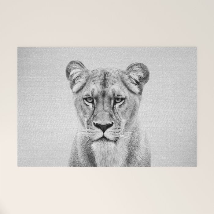 Lioness - Black & White Welcome Mat Gallery Image 1