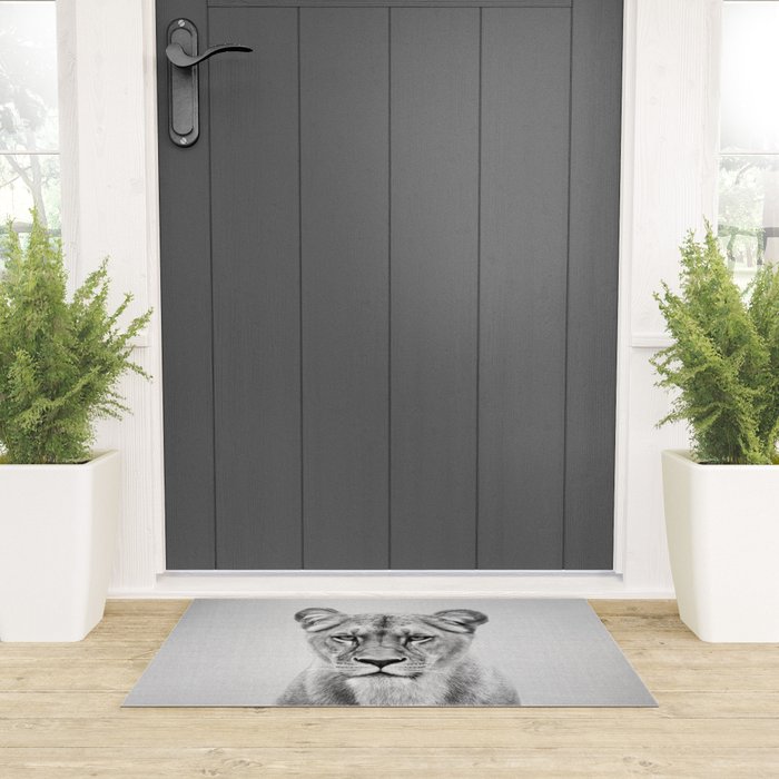 Lioness - Black & White Welcome Mat Gallery Image 3