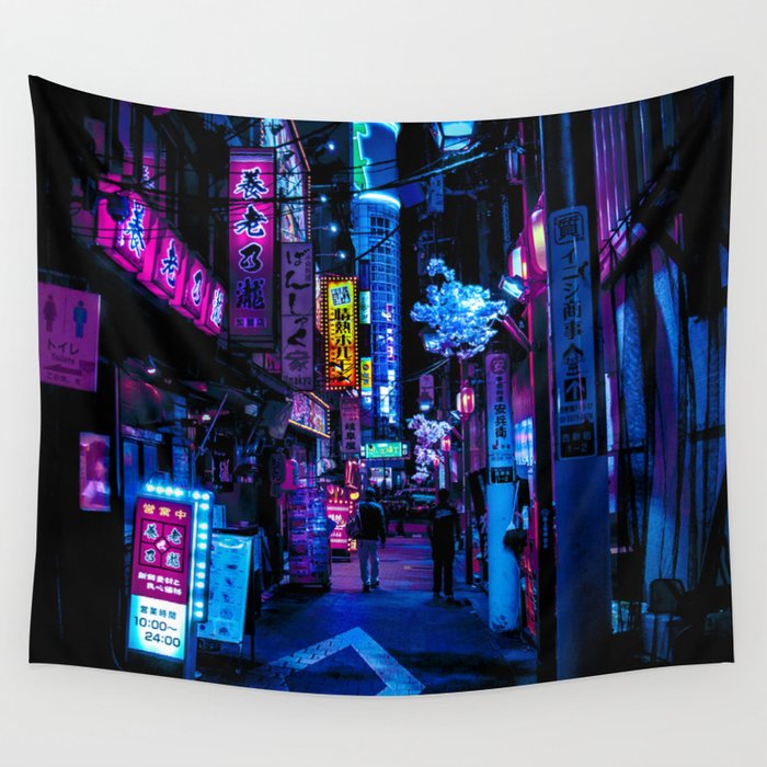 Tokyo's Moody Blue Vibes Wall Tapestry Gallery Image 4