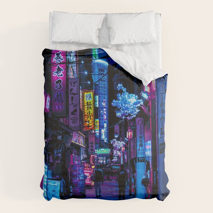 Tokyo's Moody Blue Vibes Duvet Cover Gallery Image 1