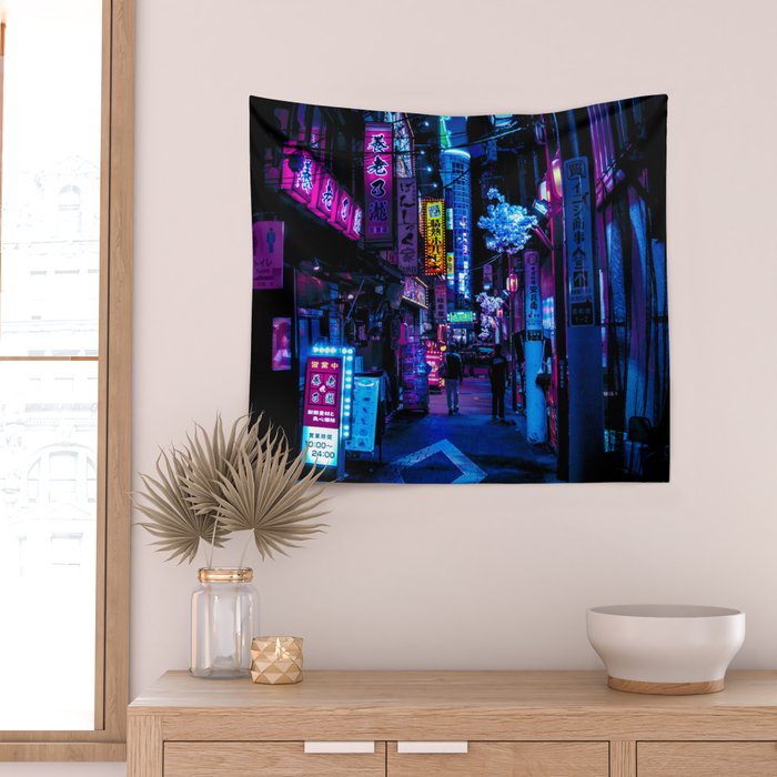 Tokyo's Moody Blue Vibes Wall Tapestry Gallery Image 2