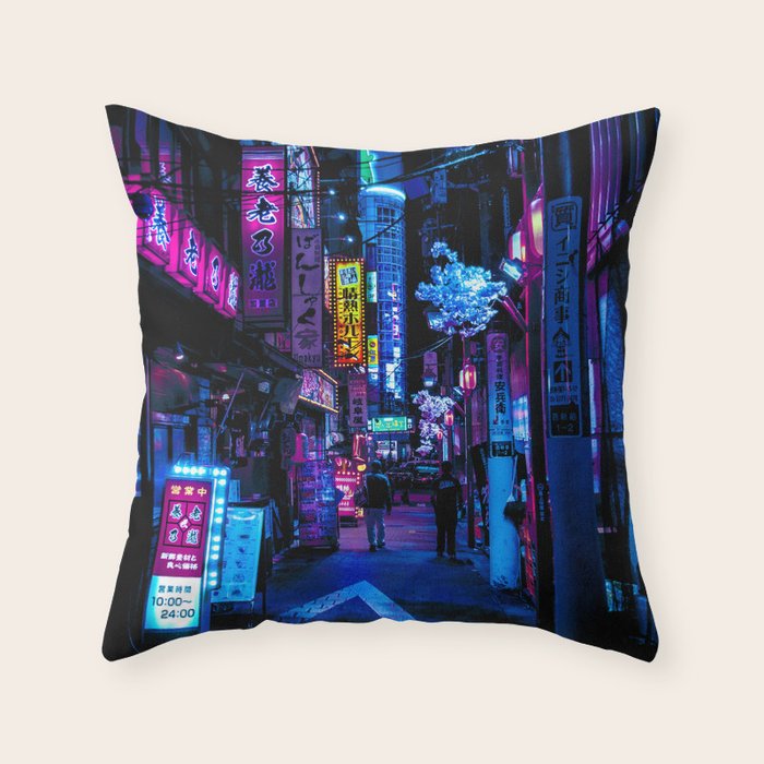 Tokyo's Moody Blue Vibes Throw Pillow Gallery Image 6