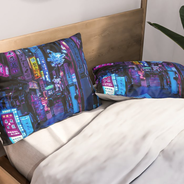 Tokyo's Moody Blue Vibes Pillow Sham Gallery Image 2