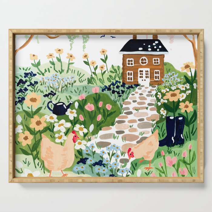 Chickens in the Garden Serving Tray Gallery Image 1