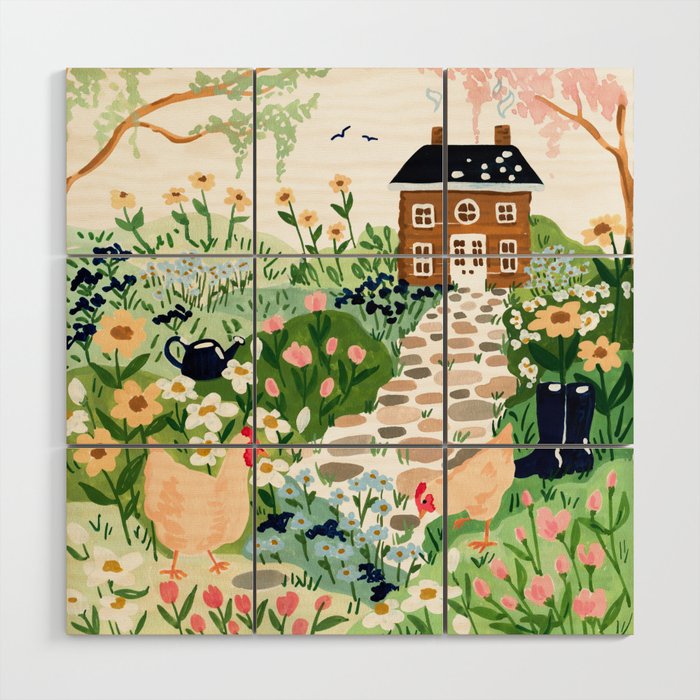 Chickens in the Garden Wood Wall Art Gallery Image 1